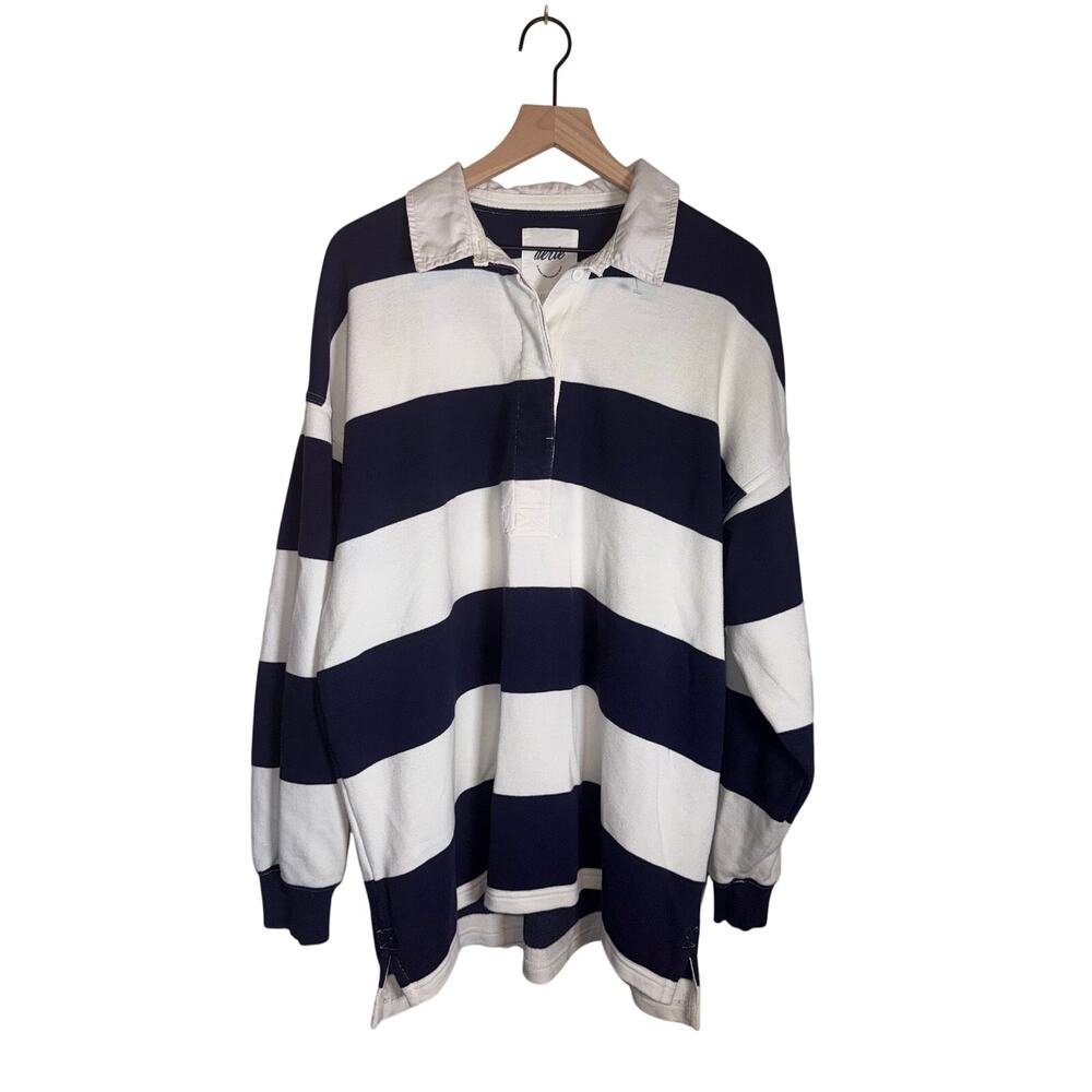 AERIE oversized cotton rugby striped long sleeve shirt L